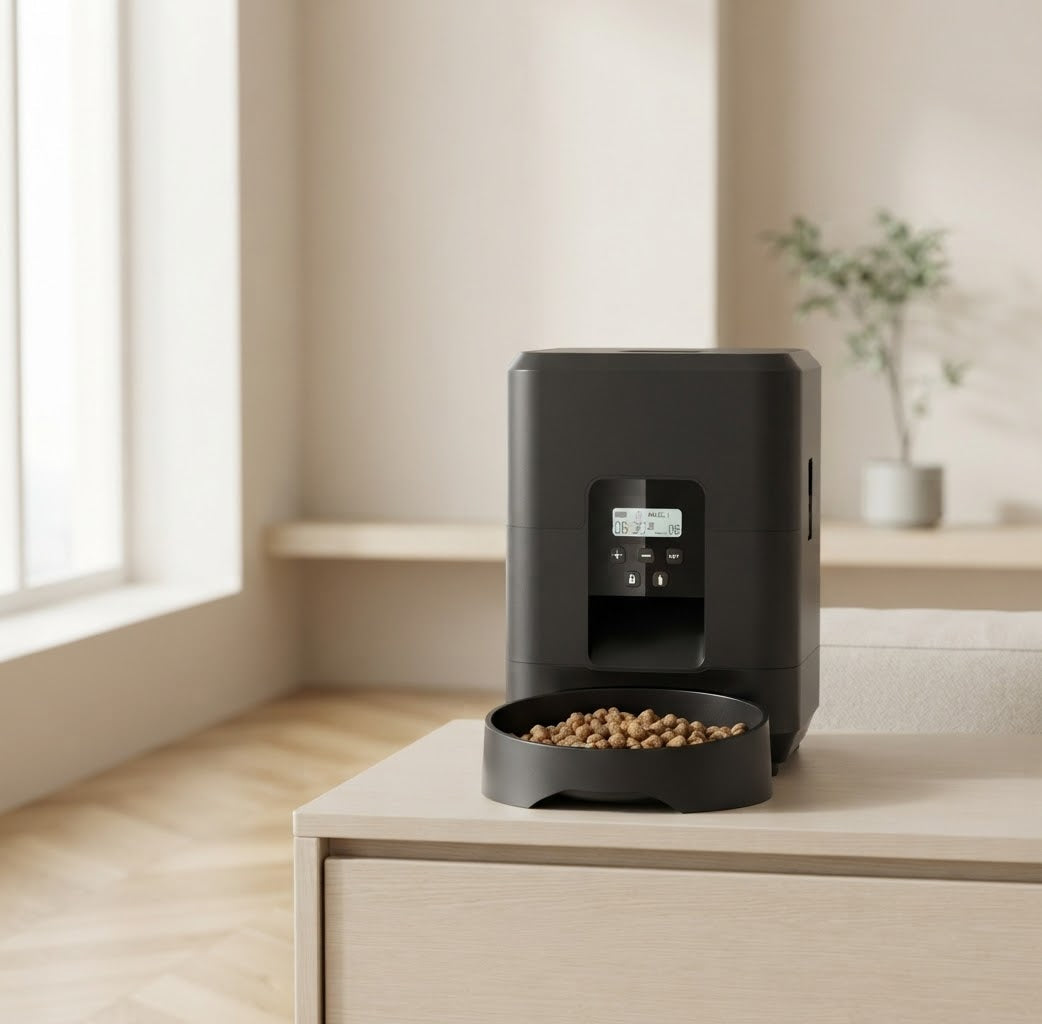 Distributeur automatique de croquettes Petmealy - modèle noir Bouton