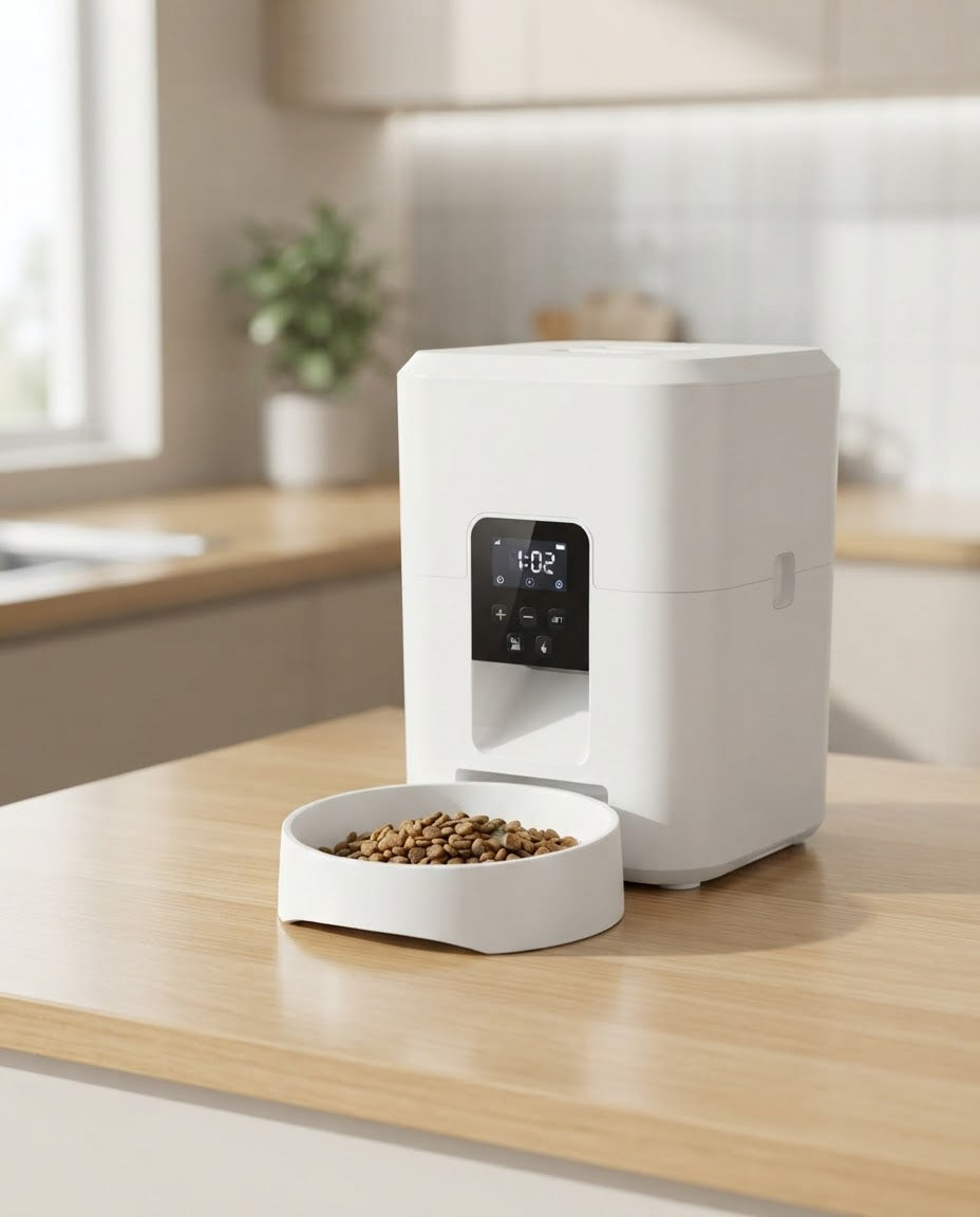 Distributeur automatique de croquettes Petmealy - modèle blanc